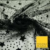 Black Galaxy Stars & Dots Flocked Power Mesh Net Stretch Dress Fabric 58" 7068