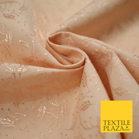 Peach Ornate Floral Leaf Jacquard Dress Fabric - 40" Wide - Sold By The Metre