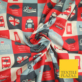 Love London Taxi Phone Box British Platinum Jubilee Printed Cotton Fabric 7120