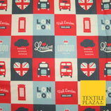 Love London Taxi Phone Box British Platinum Jubilee Printed Cotton Fabric 7120