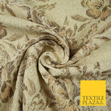 Champagne Gold Ornate Mix Floral Swirls Metallic Textured Brocade Fabric 7172