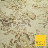 Champagne Gold Ornate Mix Floral Swirls Metallic Textured Brocade Fabric 7172