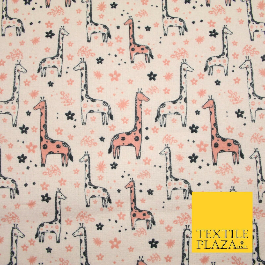 Light Pink Cheeky Giraffes Printed Brushed Polycotton Winceyette Fabric 7180