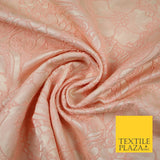 Peach Ornate Mix Floral Swirls Corded Textured Brocade Jacquard Fabric 7168
