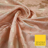 Peach Gold Floral Cluster Corded Metallic Textured Brocade Jacquard Fabric 7159