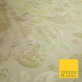 Pale Nude Peach Green Vintage Floral Carnations Jacquard Dress Fabric 7143