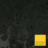 Black Floral Mix Cluster Corded Metallic Textured Brocade Jacquard Fabric 7138