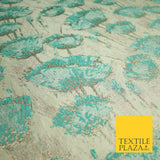 Aqua Champagne Gold Blooming Pansy Floral Metallic Textured Brocade Fabric 7123