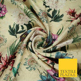 Cream Gold Floral Gardenia Digital Printed Corded Textured Brocade Fabric 7122
