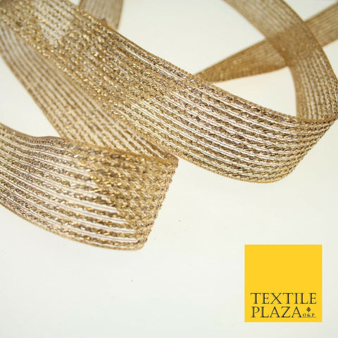 Antique Gold Metallic Shimmer Stripe Lines Trim Border Ribbon 3.5cm Wide X595