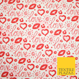 Red White Valentine Love Hearts Lipstick Kisses Printed 100% Cotton Fabric 7364