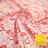 Red White Valentine Love Hearts Lipstick Kisses Printed 100% Cotton Fabric 7364