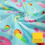 Blue Summer Pool Party Flamingo Unicorn Fun Inflatables 100% Cotton Fabric 7362