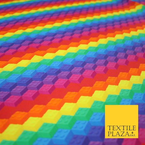 Multicolour LEGO Building Bricks Rainbow Striped Printed 100% Cotton Fabric 7359