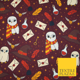 Harry Potter Theme Hedwig Quill Snitch Gryffindor 100% Cotton Print Fabric 7352