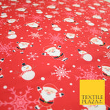 Red Festive Christmas Happy Santa Snowman Snowflakes 100% Cotton Fabric 7355