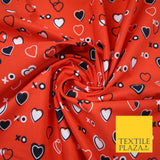 Red Valentine Love Hearts XO Hugs & Kisses Printed 100% Cotton Fabric 7357