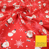 Red Festive Christmas Happy Santa Snowman Snowflakes 100% Cotton Fabric 7355