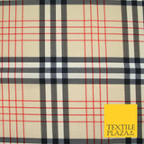 Beige Red Black Classic Tartan Check Designer Printed 100% Cotton Fabric 7340