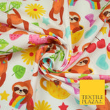 Playful Summer Cheeky Sloth Tea Party Rainbow Printed 100% Cotton Fabric 7341
