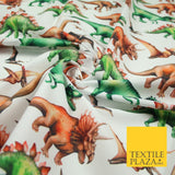 White Wild T Rex Jurassic Dinosaurs Dino Colour Printed 100% Cotton Fabric 7342