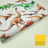 White Wild T Rex Jurassic Dinosaurs Dino Colour Printed 100% Cotton Fabric 7342