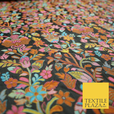 Luxury Black Multicolour Intense Floral Brocade Jacquard Dress Fabric 59" 7486