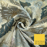 Luxury Autumnal Falling Maple Leaves Textured Brocade Dress Fabric Metallic 59"
