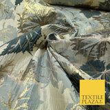 Luxury Autumnal Falling Maple Leaves Textured Brocade Dress Fabric Metallic 59"
