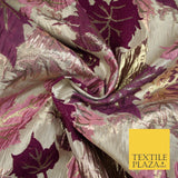 Luxury Autumnal Falling Maple Leaves Textured Brocade Dress Fabric Metallic 59"