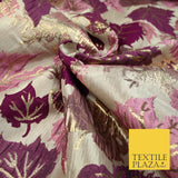 Luxury Autumnal Falling Maple Leaves Textured Brocade Dress Fabric Metallic 59"