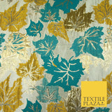 Luxury Autumnal Falling Maple Leaves Textured Brocade Dress Fabric Metallic 59"