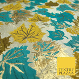 Luxury Autumnal Falling Maple Leaves Textured Brocade Dress Fabric Metallic 59"