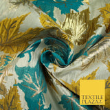 Luxury Autumnal Falling Maple Leaves Textured Brocade Dress Fabric Metallic 59"