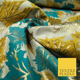 Luxury Autumnal Falling Maple Leaves Textured Brocade Dress Fabric Metallic 59"