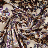 Purple Beige Paisley Floral Vine Velvet Burnout Brasso Devore Dress Fabric 7377