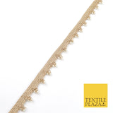 Light Gold White Pearl Trio Knot Beaded Ribbon Trim Border Indian Ethnic X191