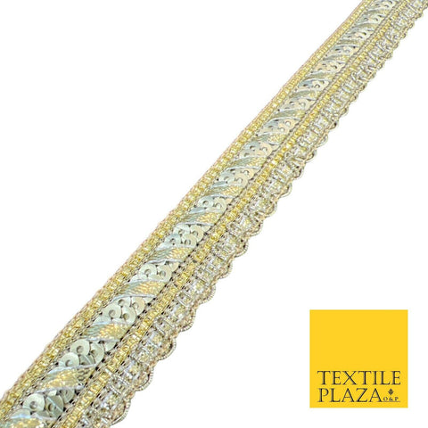 Green Gold Double Sequin Mini Swag Fancy Gota Trim Border Ribbon Lace X547