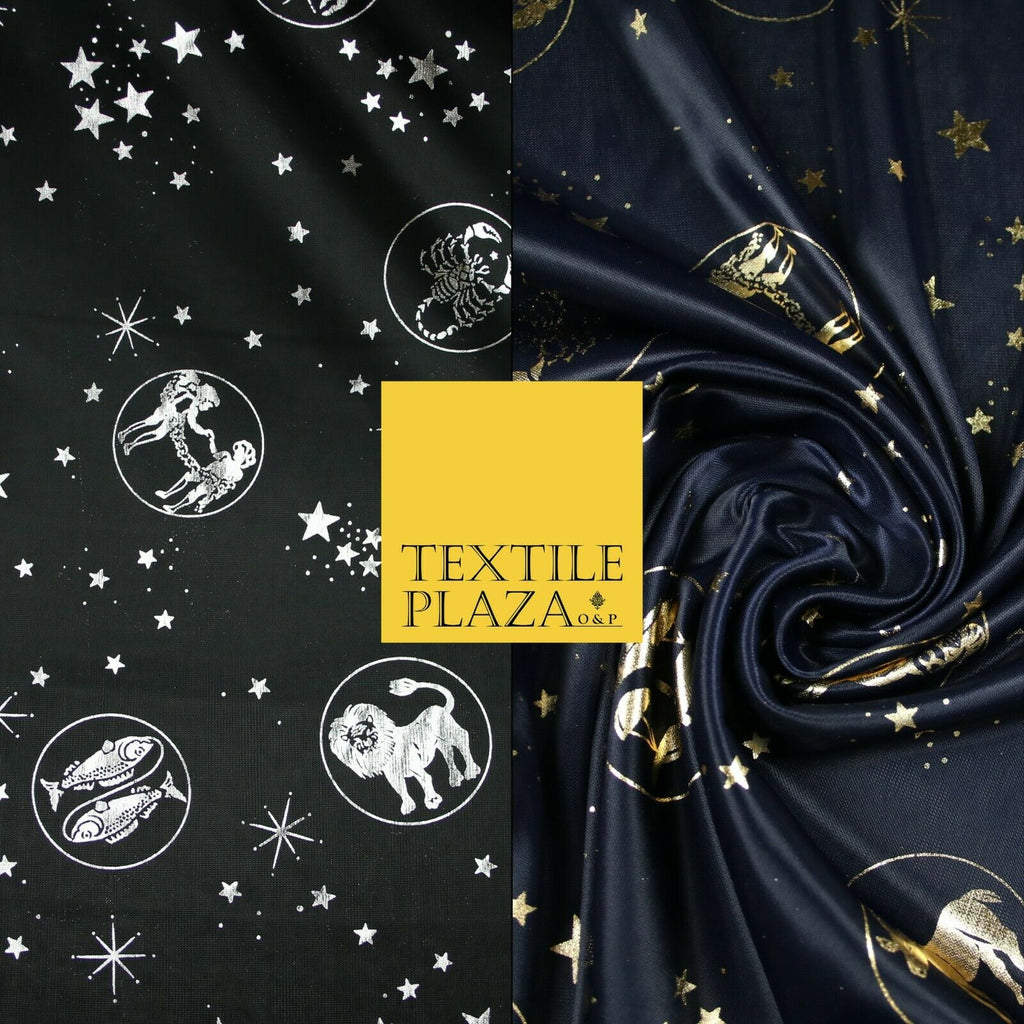Black / Navy Blue Horoscope Star Signs Computer Foil Fabric Costume Dancewear