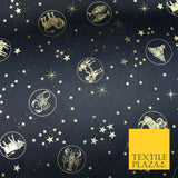 Black / Navy Blue Horoscope Star Signs Computer Foil Fabric Costume Dancewear