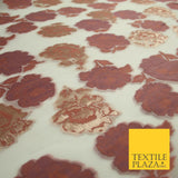 Dusty Rose Pink Gold Metallic Rose Carnation Floral Textured Organza Fabric 7176