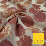 Dusty Rose Pink Gold Metallic Rose Carnation Floral Textured Organza Fabric 7176