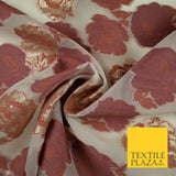 Dusty Rose Pink Gold Metallic Rose Carnation Floral Textured Organza Fabric 7176