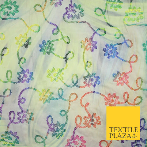 Tie Dye Rainbow Lace Embroidered Cotton Lawn Dori Fashion Fabric Craft 50" 7210