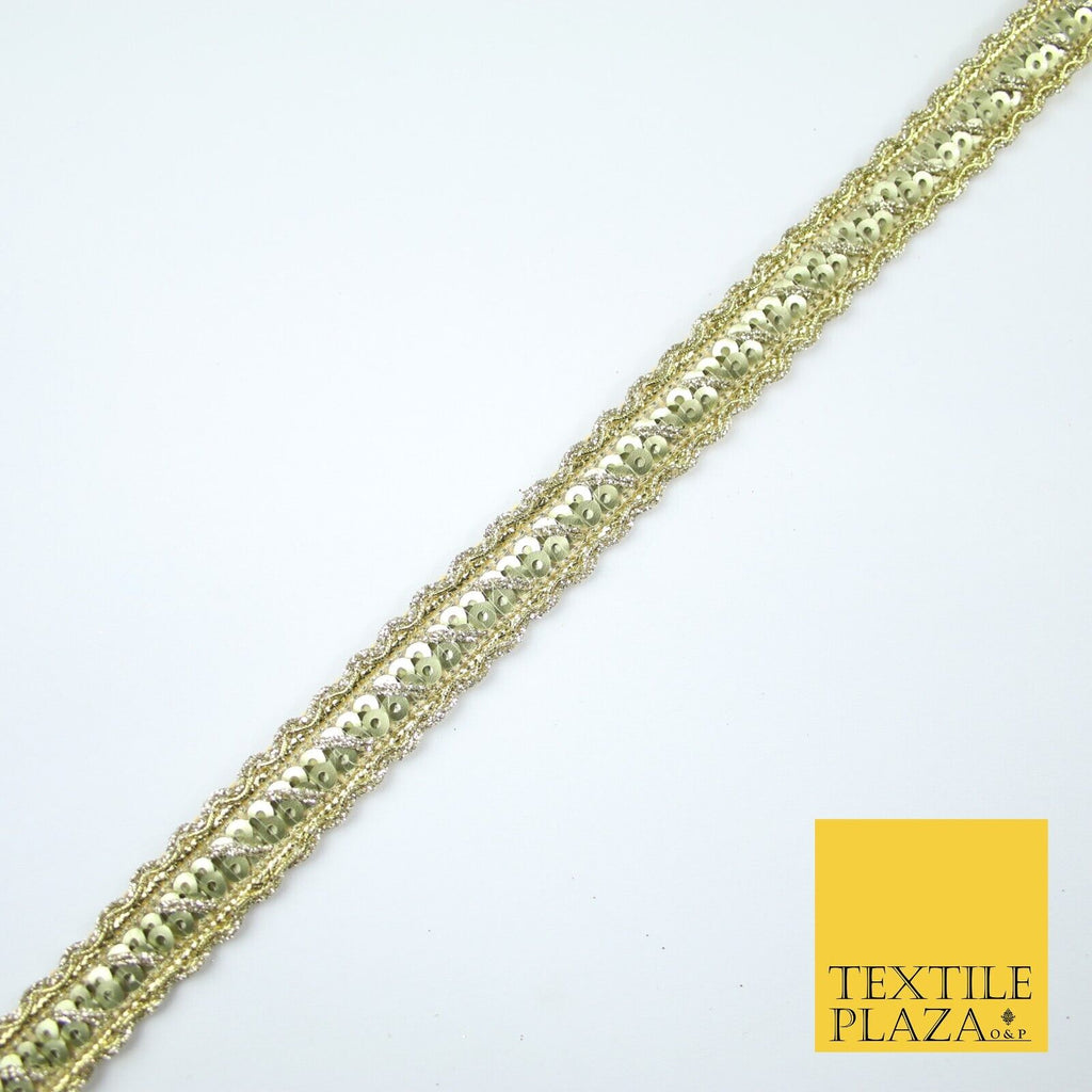 Gold Wavy Two Row Matt Sequin Shiny Glitzy Trim Border Lace - 1.5cm Wide - X574