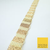 Gold / Ivory Pearl Beaded Striped Swag Ribbon Trim Border Lace - 3cm Wide - X525