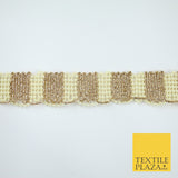 Gold / Ivory Pearl Beaded Striped Swag Ribbon Trim Border Lace - 3cm Wide - X525