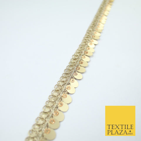 Gold Fancy Ornate Slim Matt Sequin Shimmer Trim Border Lace - 2cm Wide - X684