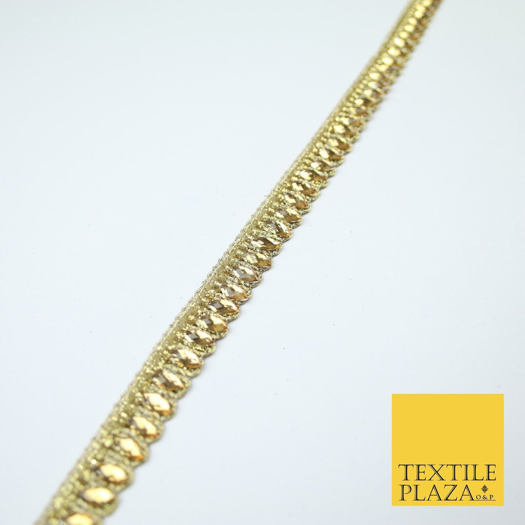 Gold Glitter Zig Zag Infinite Diamonte Stone Trim Border Lace - 1cm Wide - X680