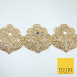 Luxury Gold Mirror Pearl Diamonte Stone Floral Motif Border Lace - 9cm Wide X679